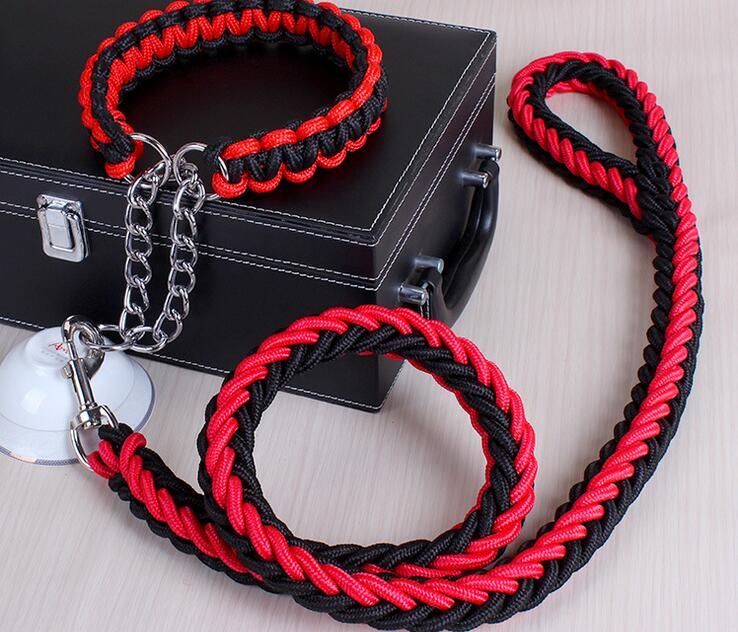 Heavy Duty Braided Dog Collar & Leash Set – Chain-Link Safety, Stylish Control