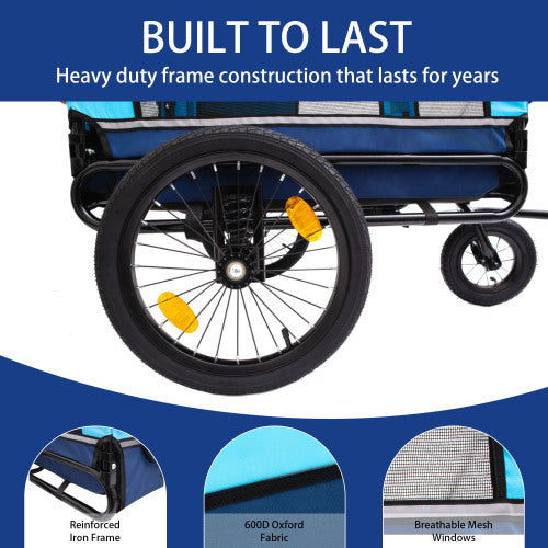 Foldable Dog Stroller – Heavy Duty Pet Bicycle Trailer (Blue)