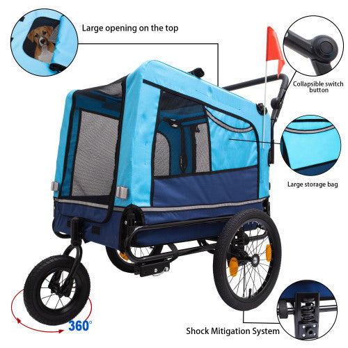 Foldable Dog Stroller – Heavy Duty Pet Bicycle Trailer (Blue)