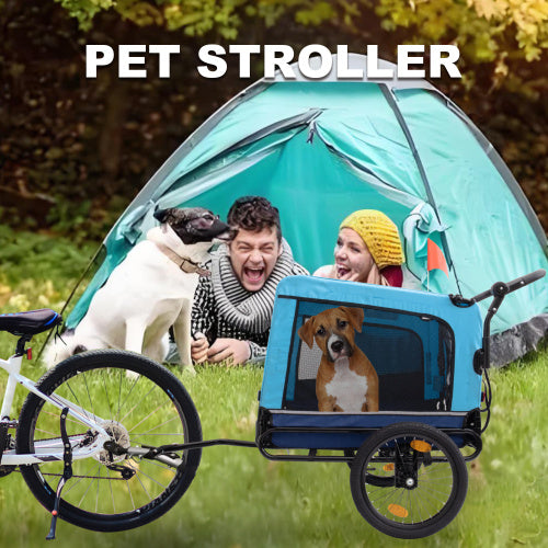 Foldable Dog Stroller – Heavy Duty Pet Bicycle Trailer (Blue)