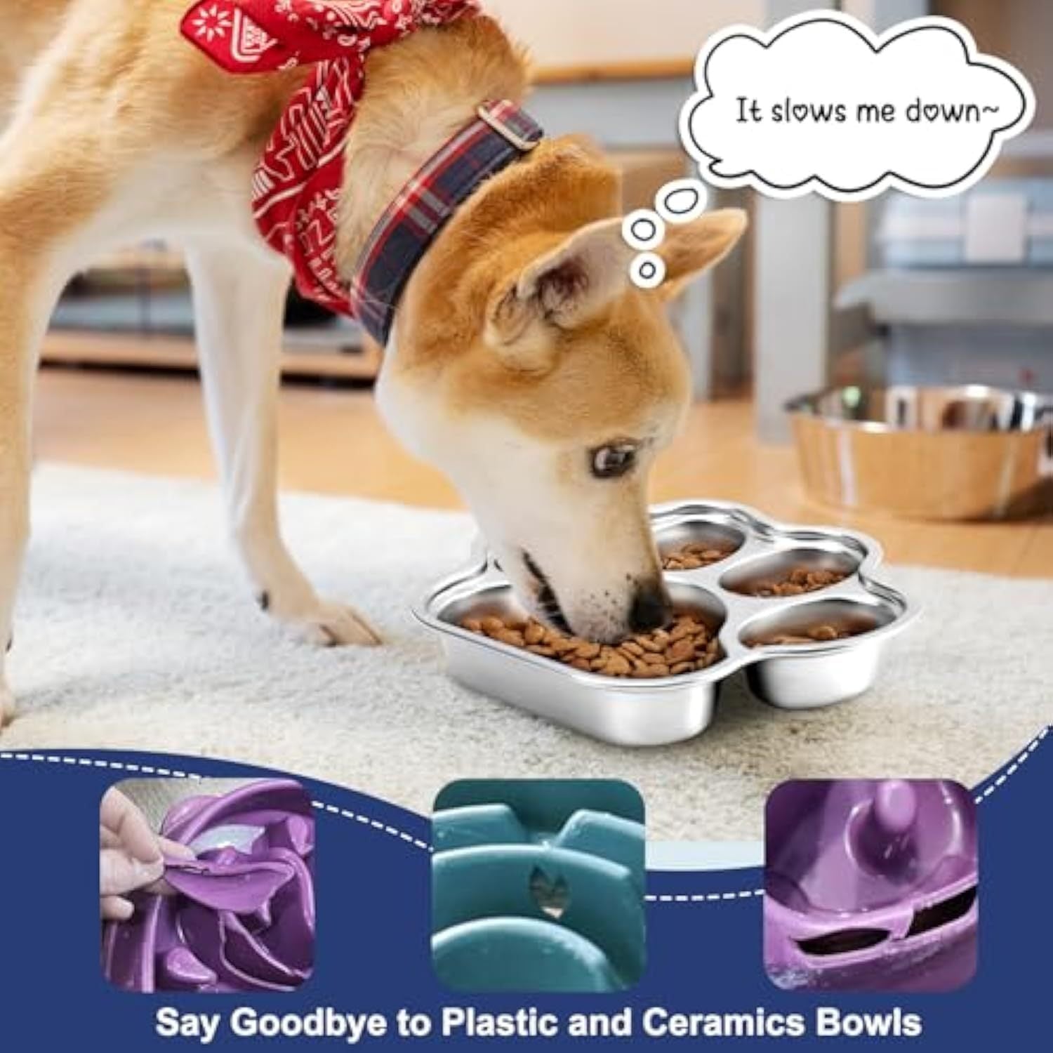 Stainless Steel Dog Paw Slow Feeder Bowl – Non-Slip Feeding Dish for Small & Medium Dogs