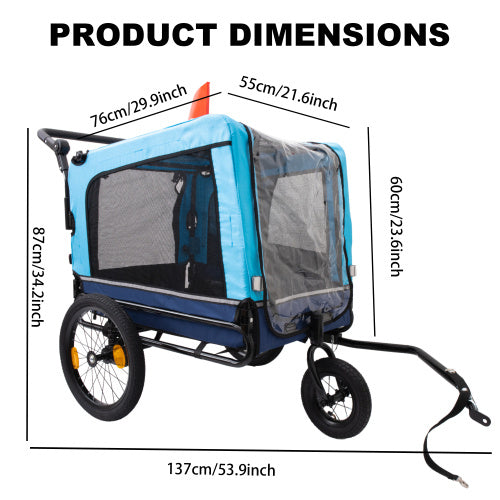 Foldable Dog Stroller – Heavy Duty Pet Bicycle Trailer (Blue)