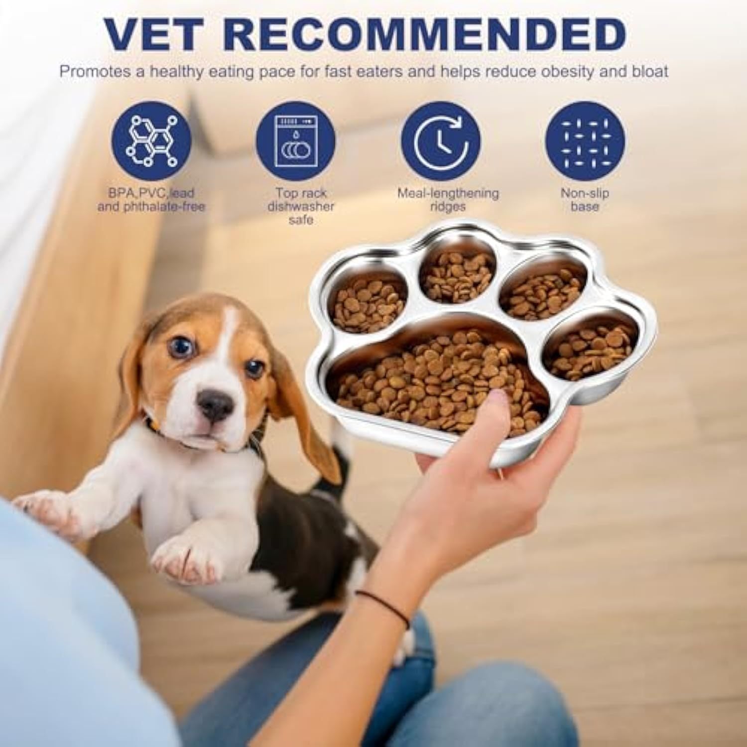 Stainless Steel Dog Paw Slow Feeder Bowl – Non-Slip Feeding Dish for Small & Medium Dogs
