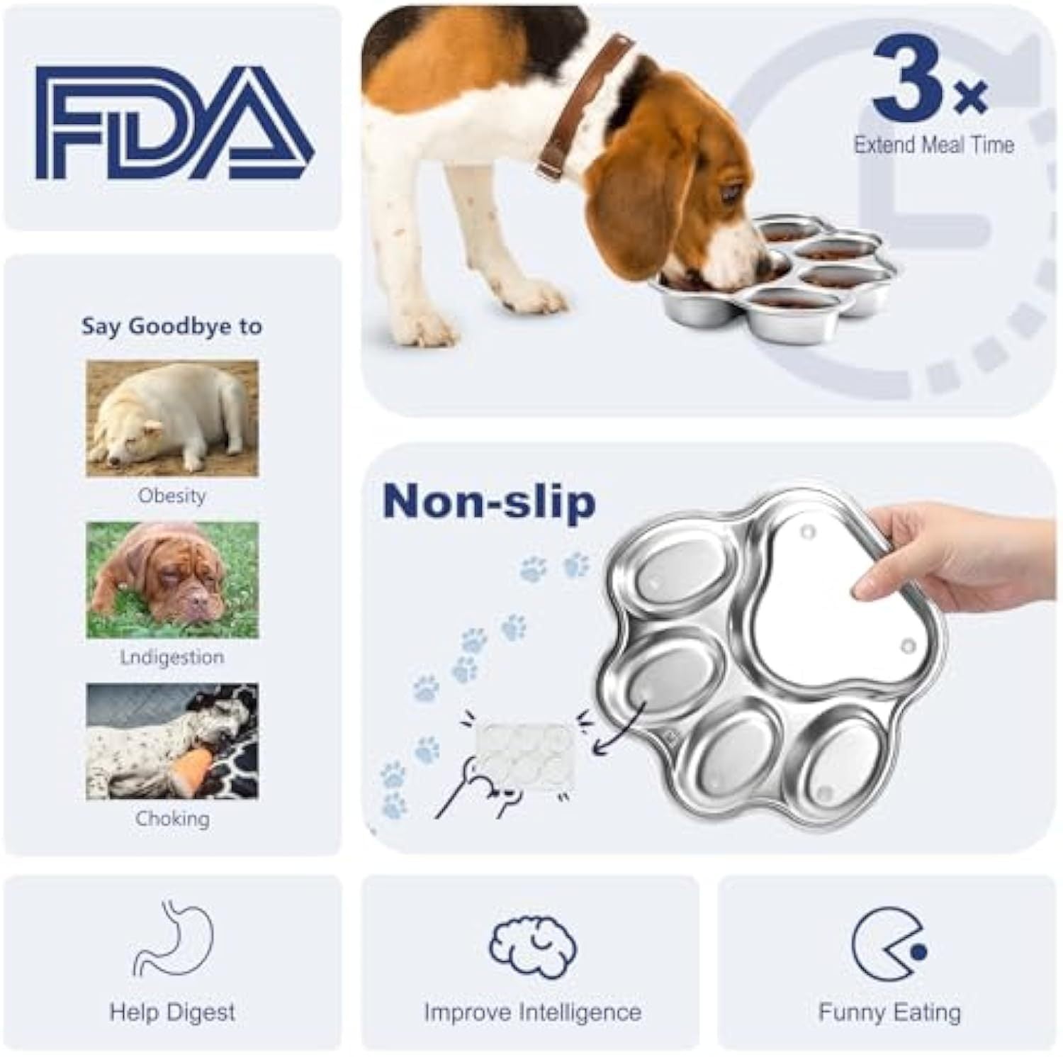 Stainless Steel Dog Paw Slow Feeder Bowl – Non-Slip Feeding Dish for Small & Medium Dogs